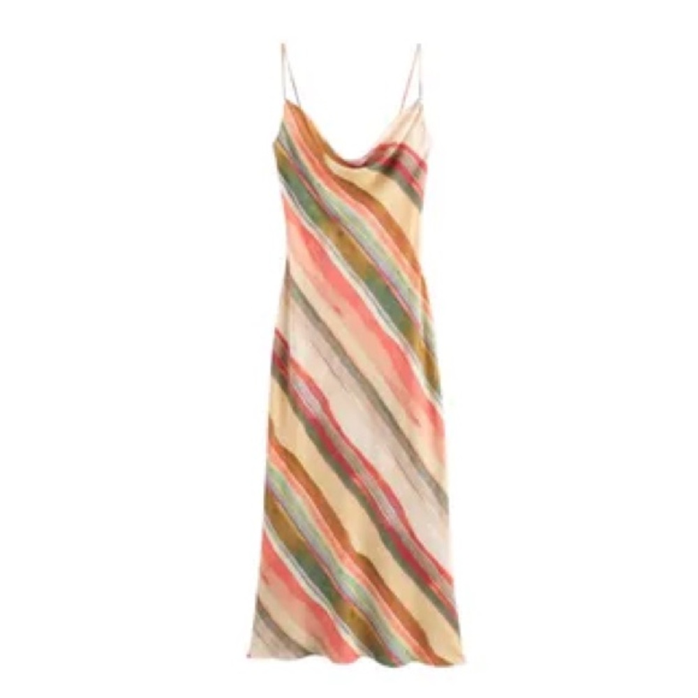 Zara Multicolor Linen Striped Midi Dress